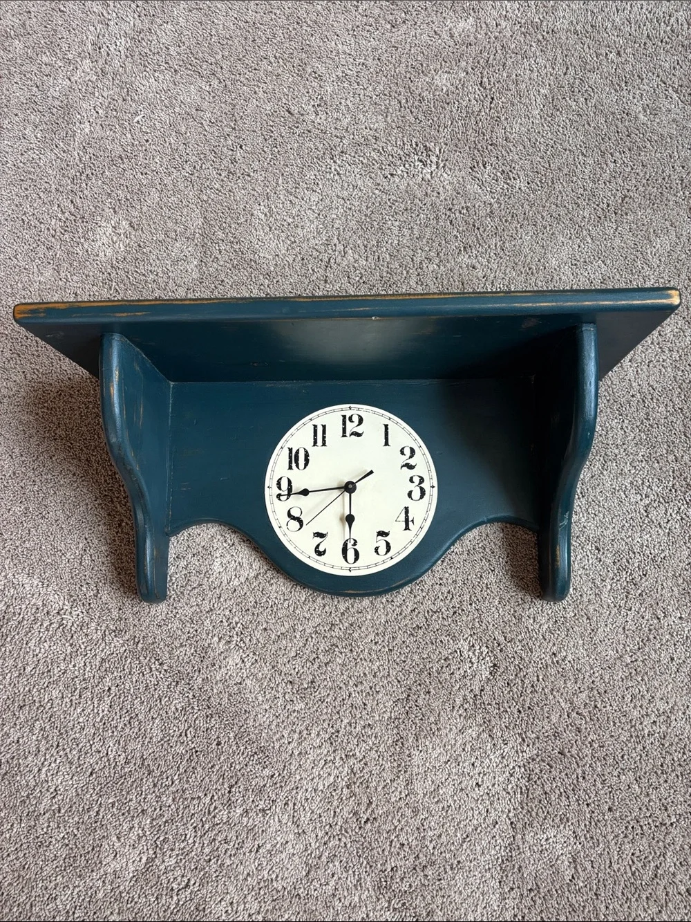 Vintage Wooden Blue Distressed Clock Shelf Farmhouse Décor 21x9.75” 8”